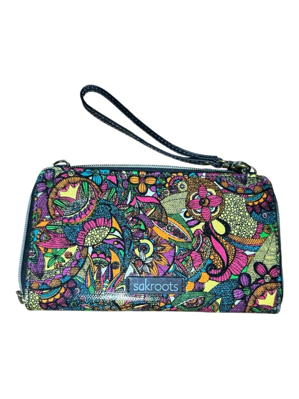 Sakroots Multicolor Floral Wristlet Clutch with Black Trim - Picture 3 of 7